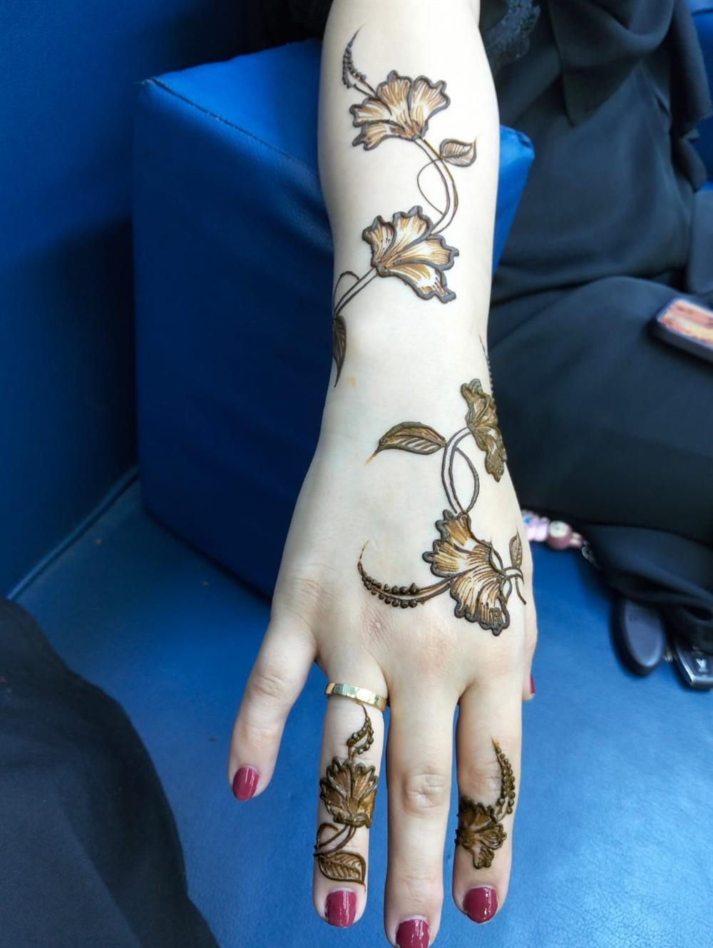 Elegant floral henna design on hand and wrist